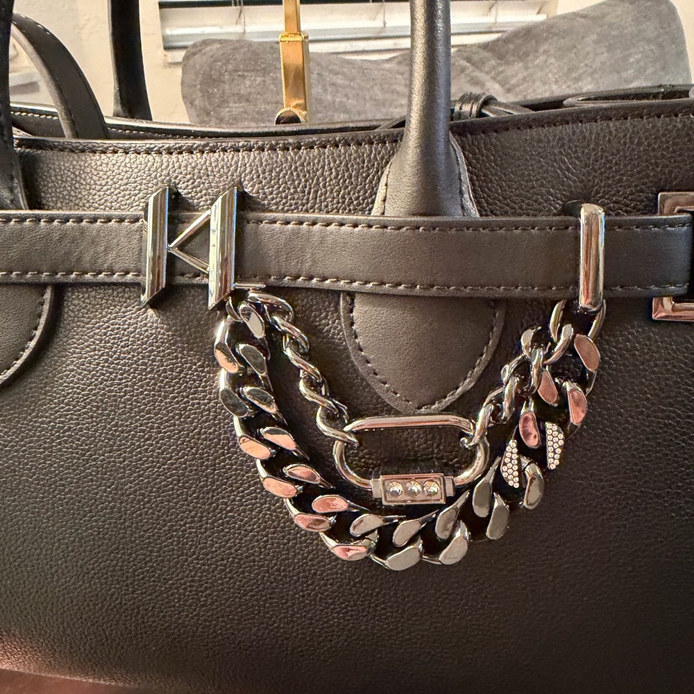 Karl lagerfeld Black leather Chain Satchel Crossbody Purse Cerise LH4DA5DL2fq - Picture 2 of 12